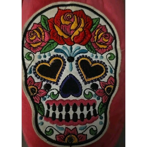 Betsey Johnson Sugar Skull Roses Pink Padded Velvet Slippers Sz 5-6 Ex Small - Picture 4 of 7